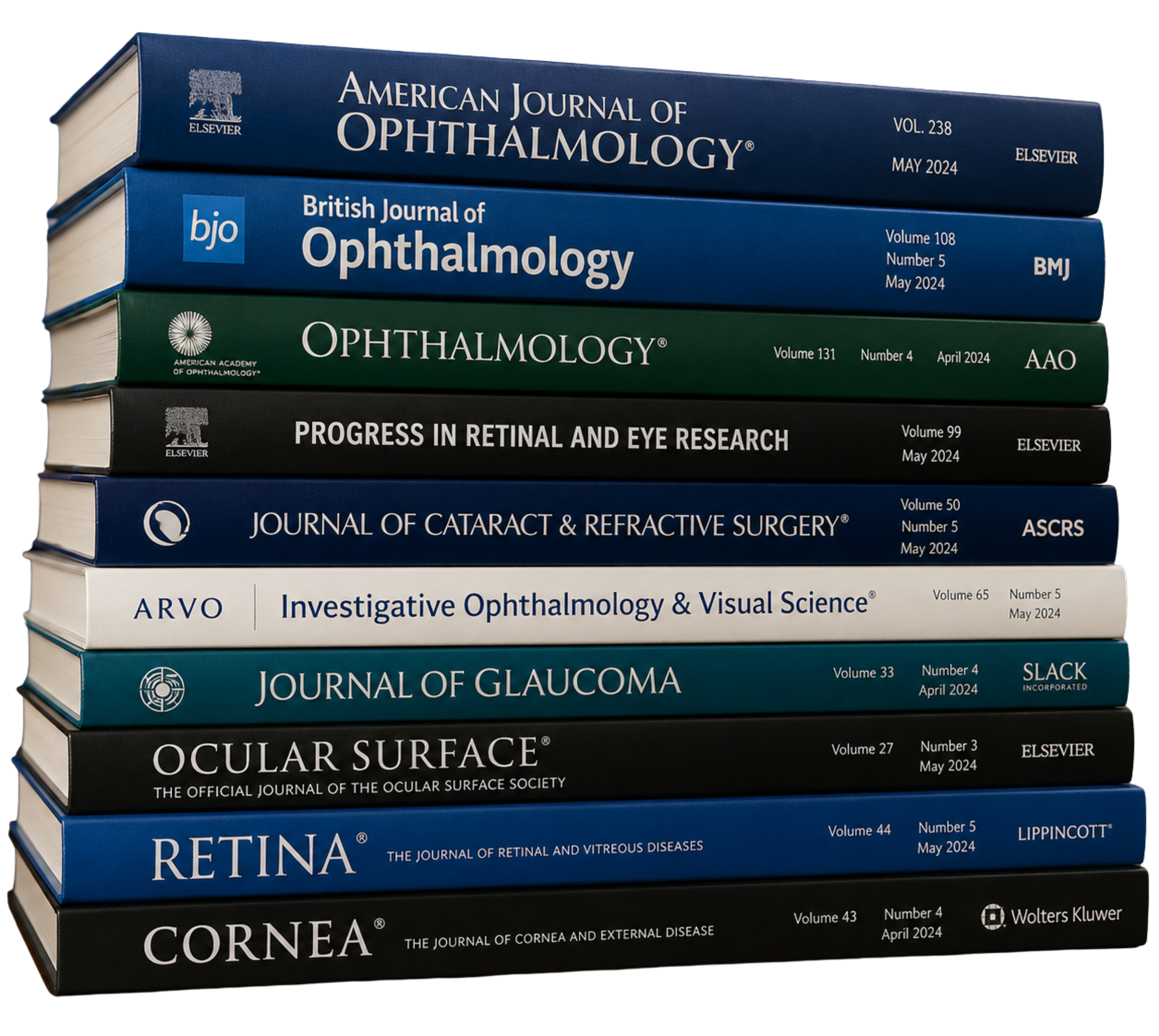 Stack of ophthalmology research journals